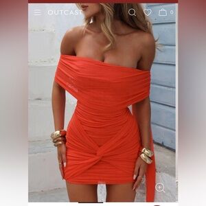 Outcast Winry Mini Dress Red Ruched Wrap Off Shoulder bodycon Small NWT NEW